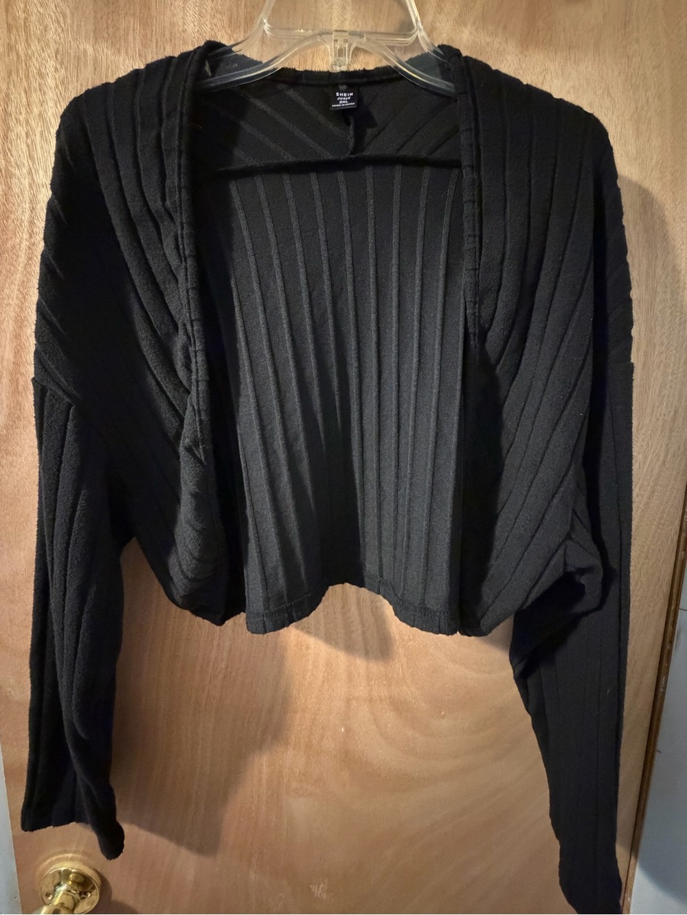 Black Ribbed Open-Front Women's Half Length Cardigan